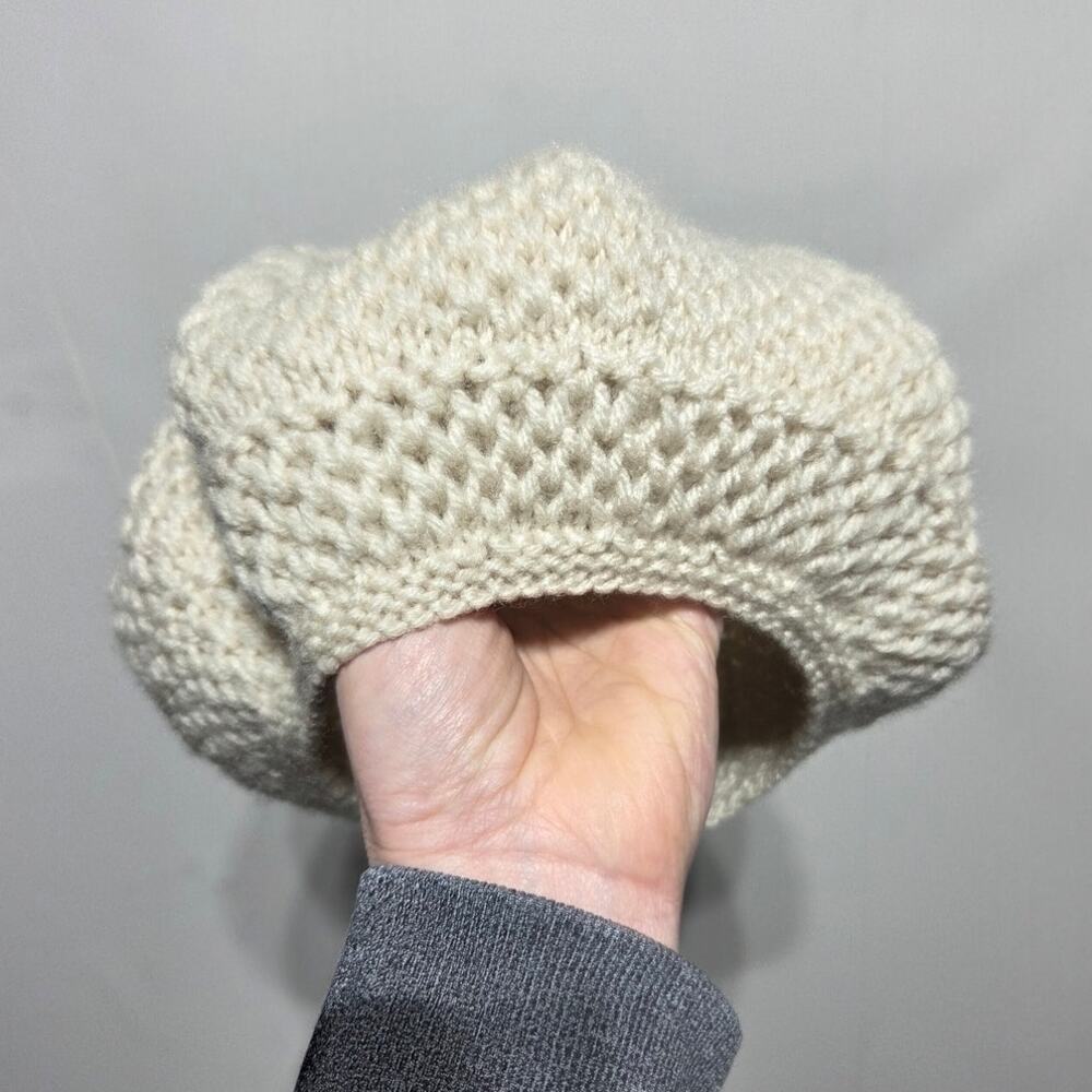 Hand Knit Crocheted Cream Baret Style Woman's Hat